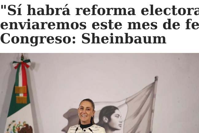 Claudia Sheinbaum anuncia que la reforma electoral llegará al Congreso en febrero