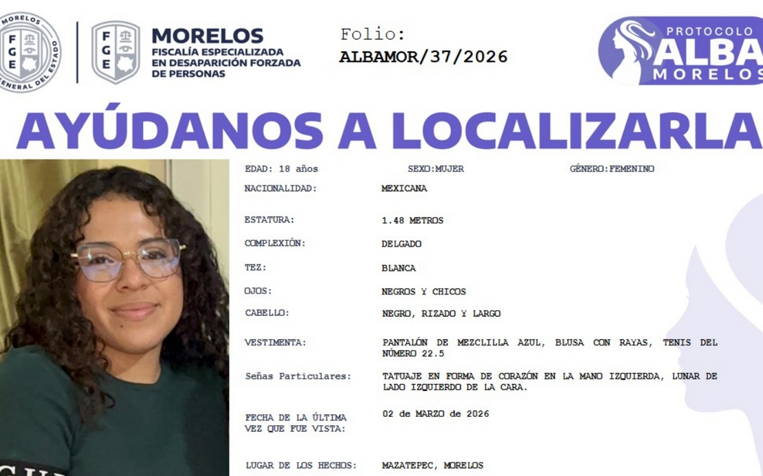 Reportan desaparición de Karol Toledo, estudiante de 18 años de la UAEM