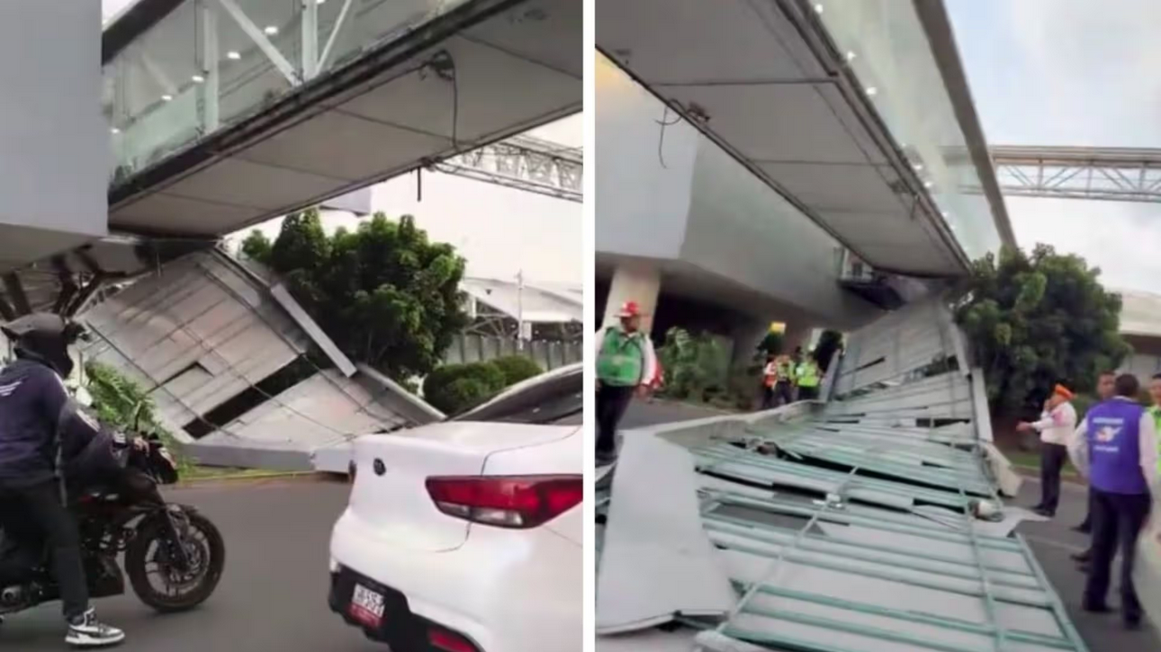 Techumbre de puente peatonal se desploma en salida del AICM; una persona resulta lesionada